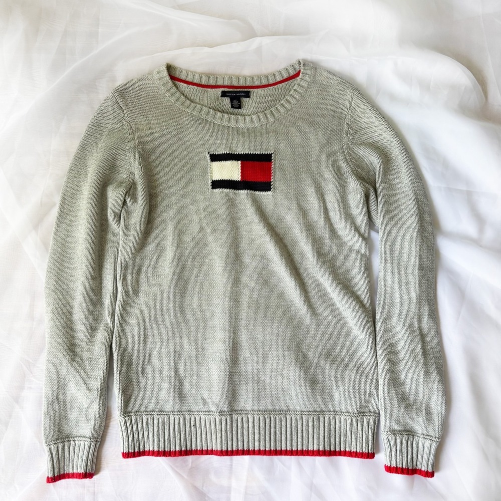 Tommy Hilfiger Womens S Grey Flag Logo Crewneck Sweater - Picture 1 of 5